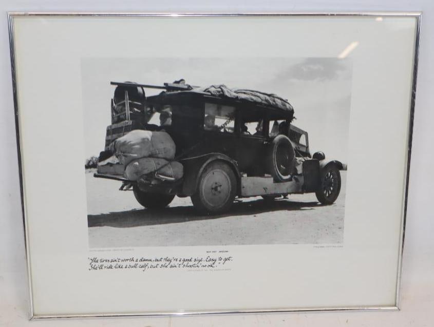 Framed Artwork From 1937 Arizona Dessert Scene with Traveling Automobile: 20" x 16"