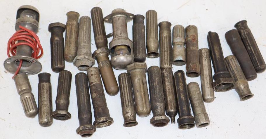 Group of 28 Early Automobile Valve Stem Covers, and Trouble Lights (1 of 4)