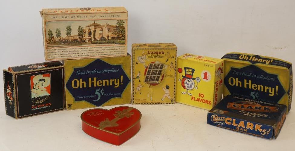 Group of 8 O' Henry, 3 Musketeer, Clark Bar, & Dum Dums Vintage Cardboard Advertising Boxes (1 of 6)