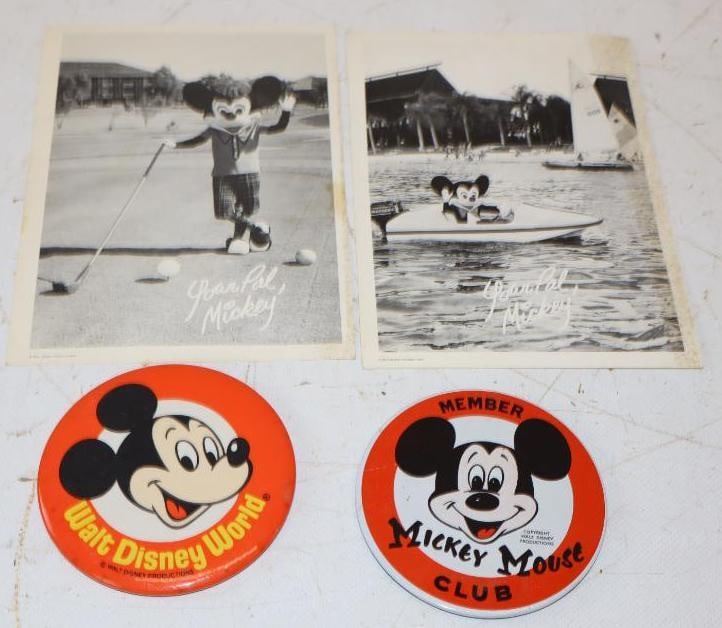 Group of 4 Mickey Mouse Club Pinback Badges & Walt Disney World Souvenir Photos (1 of 4)