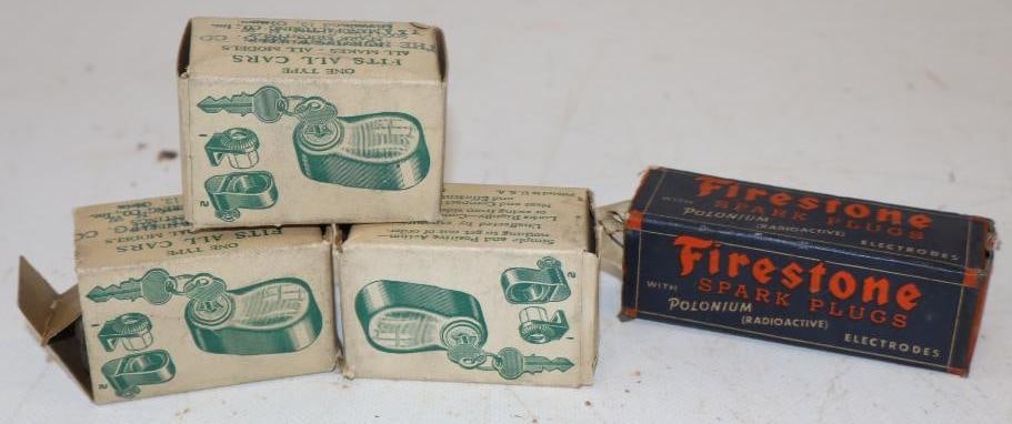 Group of 4 Ilok Spare Tire Locks & Firestone Spark Plug in Original Boxes (1 of 4)
