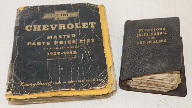 Group of 2 1942 Chevrolet Parts List & Firestone Sales Manual for Key Dealers: Largest is 11" x 9"
