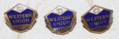 Group of 3 Western Union Service Pins: .5" x .5" each