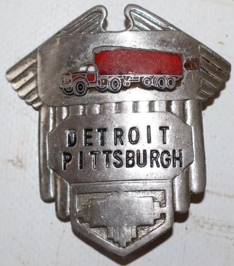 Detroit Pittsburgh Truck Lines Advertising Hat Badge: 2.75" x 2.5"