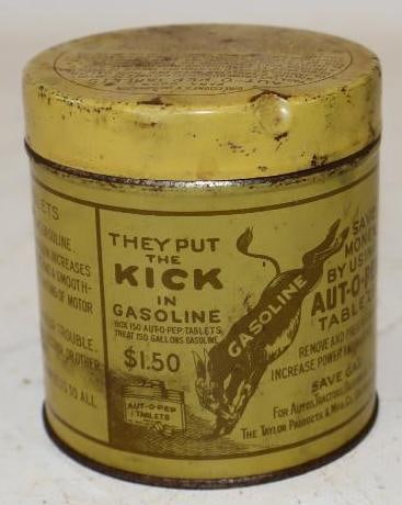 Aut-O-Pep Tablets Advertising Tin with Donkey Scene: 3" x 3" x 3"