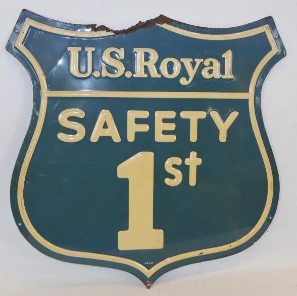 U.S. Royal Tire 'Safety First' Embossed S.S.T. Advertising Sign (1 of 4)