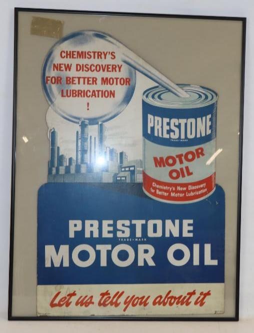 Prestone Motor Oil Framed Cardboard Cutout Advertising Sign: Frame Measures 24.5" x 32" Sign measures 20" x 30"
