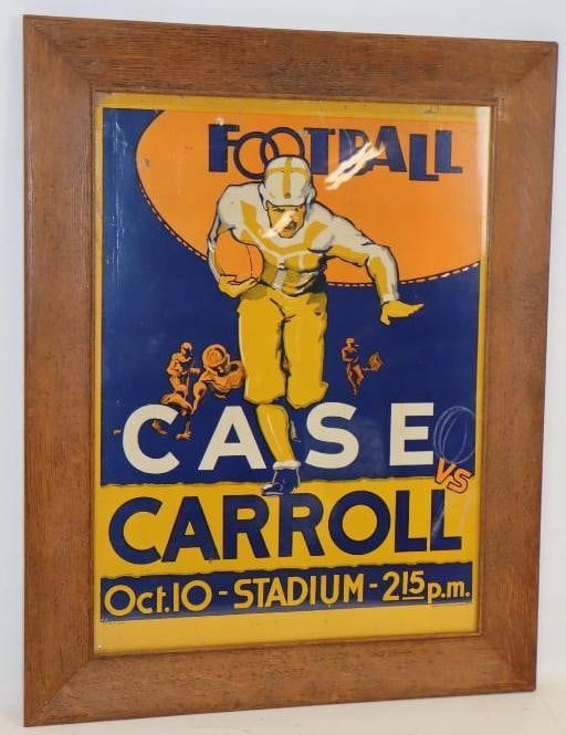 1920's Case vs John Carroll Framed Cardboard Advertising Sign: 22.5" x 29" is marked Morgan Litho Company Cleveland