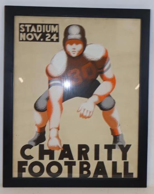 1930's Charity Football Framed Advertising Poster: 25" x 31"