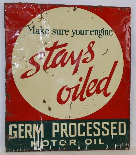 Conoco Germ Processed Motor oil Wood Framed S.S.T. Advertising Sign (1 of 4)