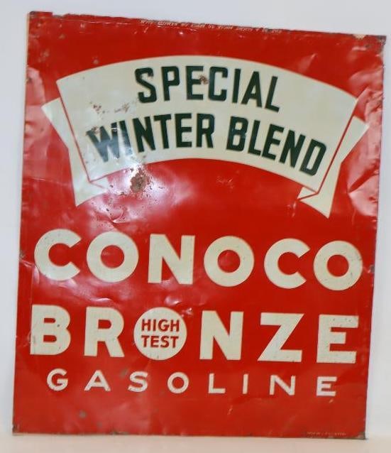 Conoco High Test Bronze Gasoline Special Winter Blend S.S.T. Advertising Sign Mounted on Wood (1 of 4)