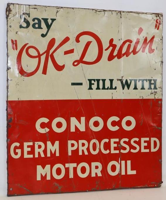 Say Okay Drain Conoco Germ Processed Motor oil Wood Framed S.S.T. Advertising Sign (1 of 4)