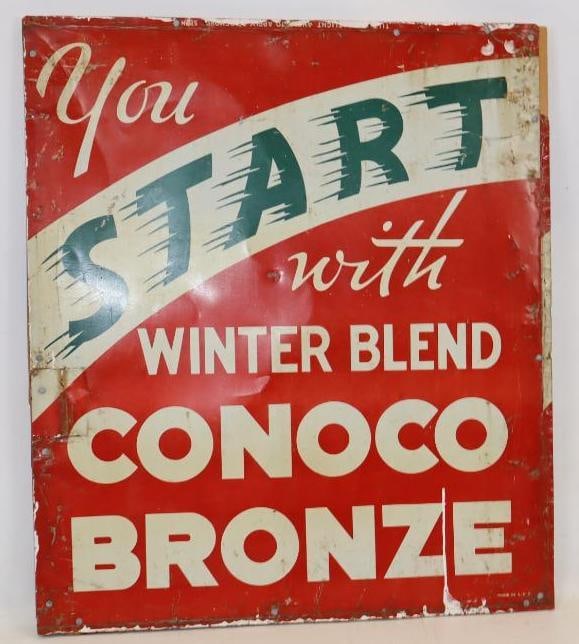 Start With Winter Blend Conoco Bronze Gasoline S.S.T. Wood Framed Advertising Sign (1 of 4)