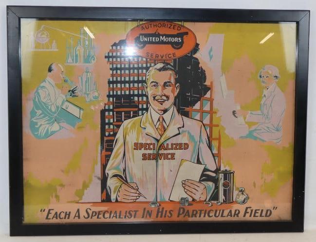 United Motors Service Specialized Service Framed Advertising Cardboard Sign (1 of 5)