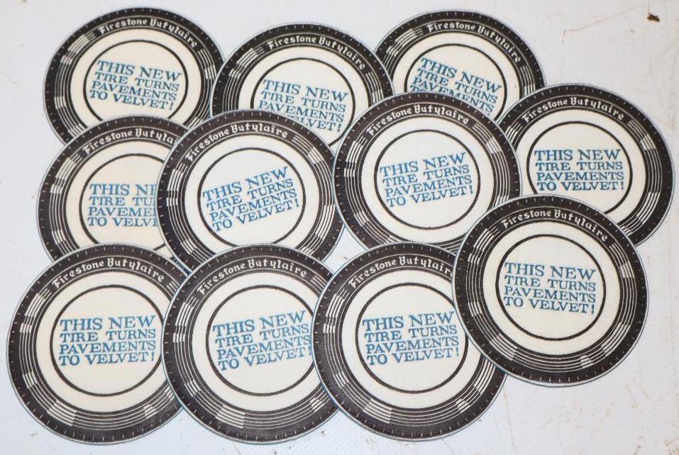 Group of 11 Firestone Butulaire Tire Shaped Advertisements: 3.25" x 3.25"
