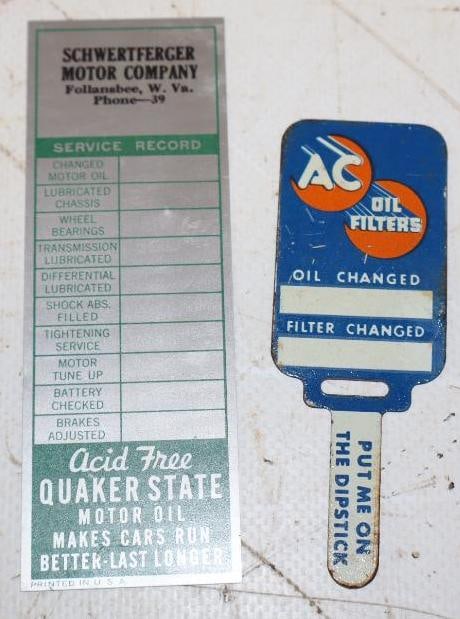 Group of 2 Quaker State & AC Oil Filter Metal Oil Change Reminder Tags (1 of 2)
