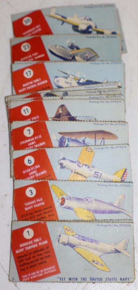 Group of 18 1940's Peco Airplane Picture Cards: 2.75" x 1.5" each