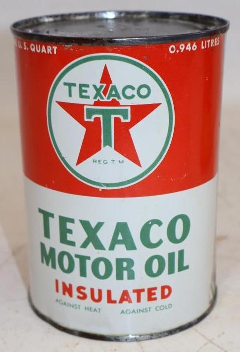 Texaco Insulated One Quart Metal Oil Can: Empty. 32oz