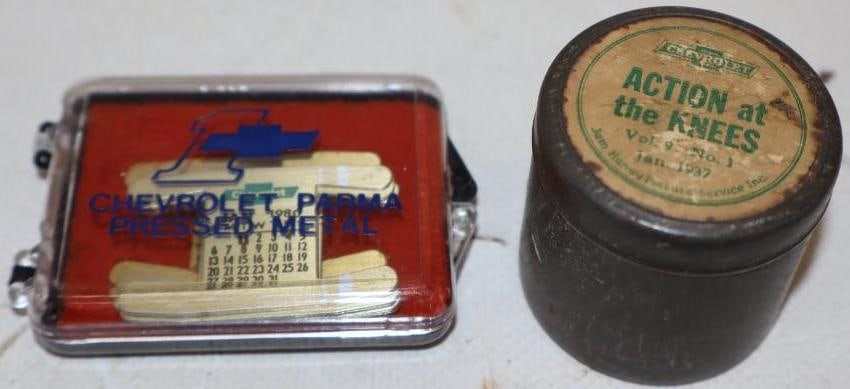 Group of 2 1937 Chevrolet Film Canister & 1980 Metal Calendar (1 of 4)