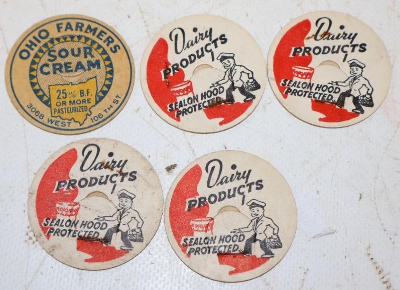 Group of 5 Unused Milk Bottle Lids: 1.75" x 1.75" each