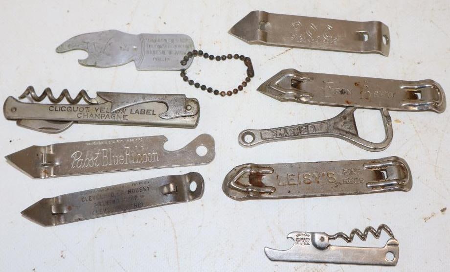 Group of 9 Different Advertising Beer Cap Openers: Largest is 4.5" x 1"