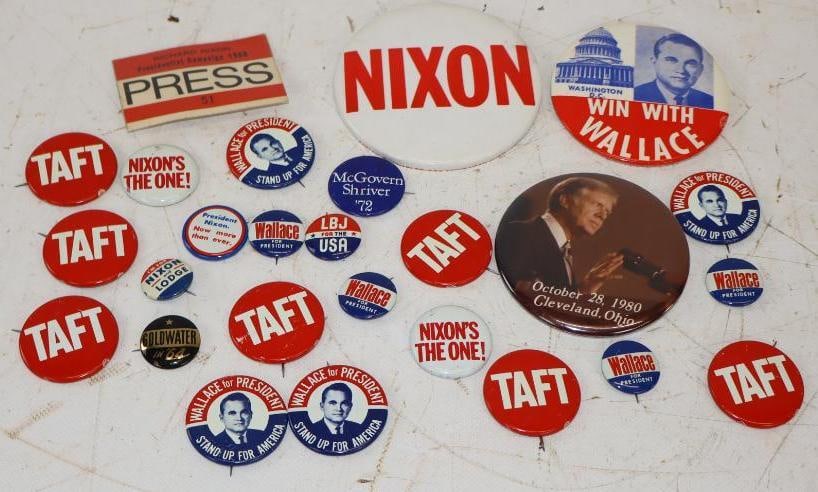 Group of 26 Presidential Advertising Pinback Badges: Largest is 4" x 4"