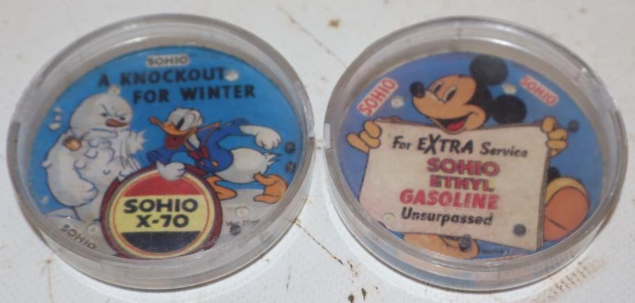 Group of 2 Mickey Mouse & Donald Duck Advertising Sohio Gas Puzzles: 2.5" x 2.5" each