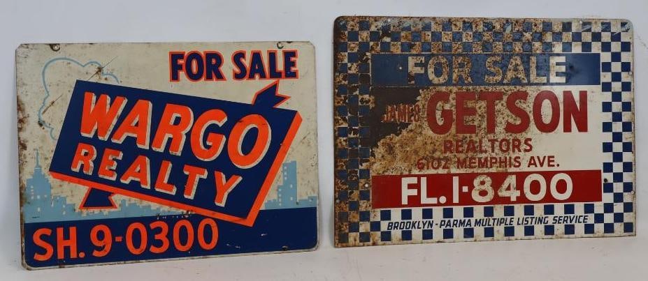Group of 2 Wargo & James Getson Realty Double Sided Advertising Signs: Largest is 20" x 28"