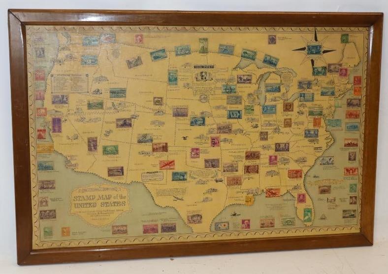 1954 Framed Stamp Map of the United States (1 of 5)