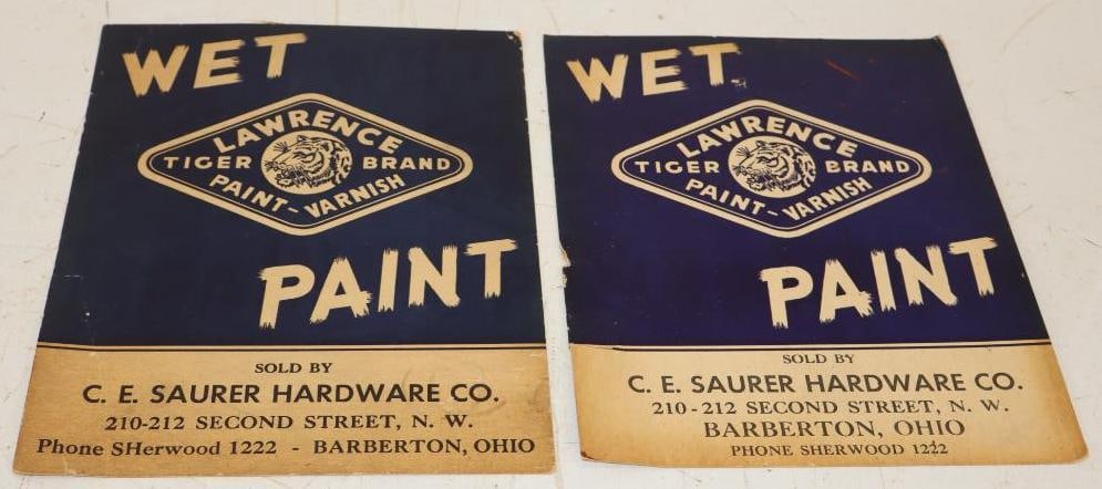 Group of 2 Lawrence Tire Brand 'Wet Paint' Cardstock Signs (1 of 2)