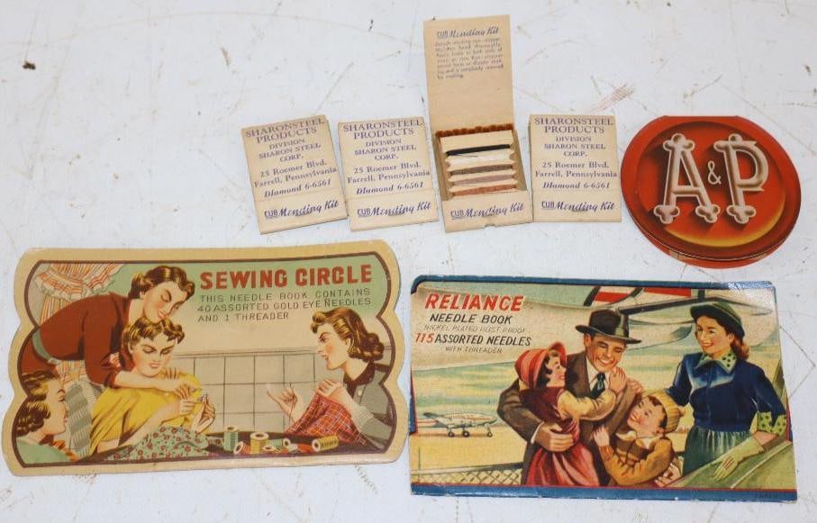 Group of 7 Reliance, Sewing Circle, A & P, and Sharon Steel Needle Books: Largest is 6" x 4"