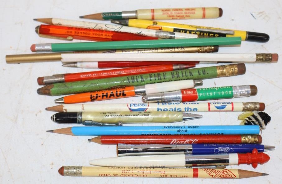 Group of 19 Vintage Advertising Pens & Pencils: Largest is 7" long
