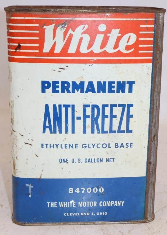 White Motor Company Permanent One Gallon Antifreeze Can: Missing lid. Empty. 4" x 6.5 x 9.5"