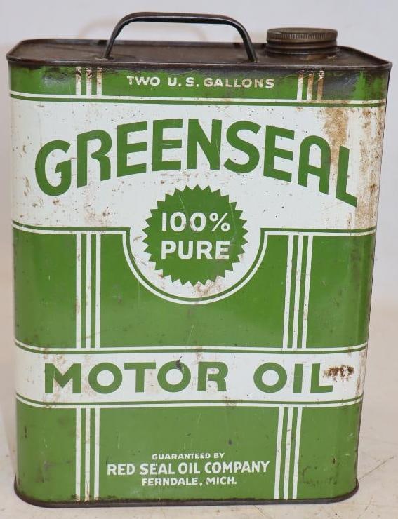 Red Seal Green Seal Two Gallon Oil Can: Empty. 6" x 8.5" x 11"