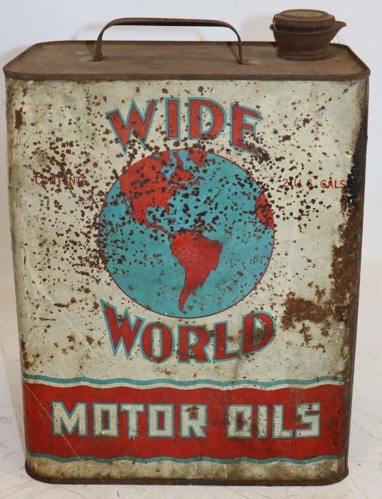 Wide World Graphic Two Gallon Oil Can: Empty. 6" x 8.5" x 11"