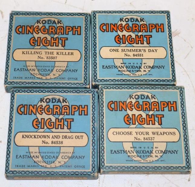 Group of 4 Kodak Safety Film 8 MM Movies in Original Boxes: 3" x 3" each