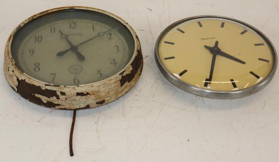 Group of 2 Simplex & Numatic Wall Clocks: Largest is 14" x 14" x 2.5"