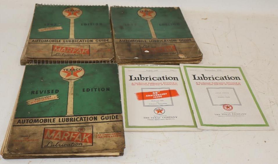 Group of 5 Texaco Lubrication Charts & Books: Largest is 9"x 12.5"