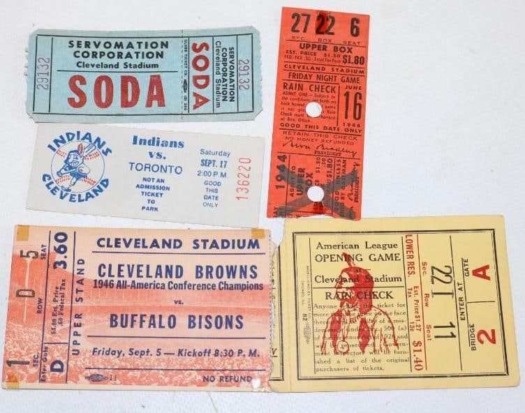 Group of 5 Vintage Cleveland Indians and Browns Admission Tickets (1 of 5)