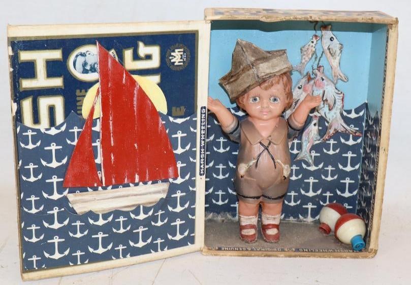 Marsh Wheeling Cigar Box With Folk Art Nautical Scene (1 of 5)