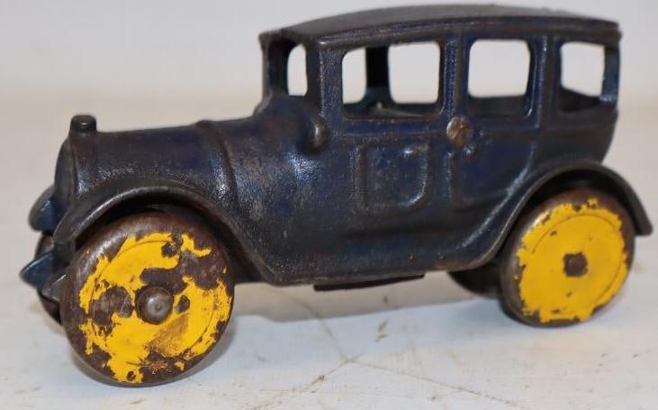 1920s Style Blue Cast-Iron Touring Sedan Toy Car: 1.75x5.25x2.75