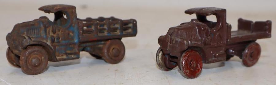 Group of 2 1920s Style Truck Stakebed Cast-Iron Toy Cars: 1.25x3.5x1.75 Each