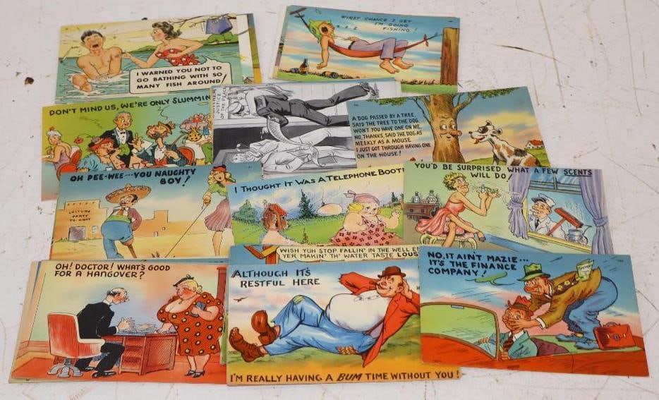 Group of 34 1940s Humor Post Cards: 3.5x5.5 Each
