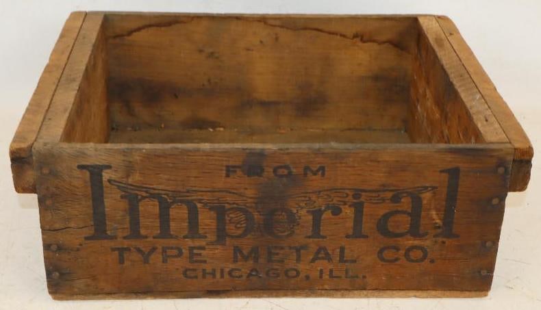Imperial Type Metal Company Advertising Wooden Shipping Crate: 17.5x6x14