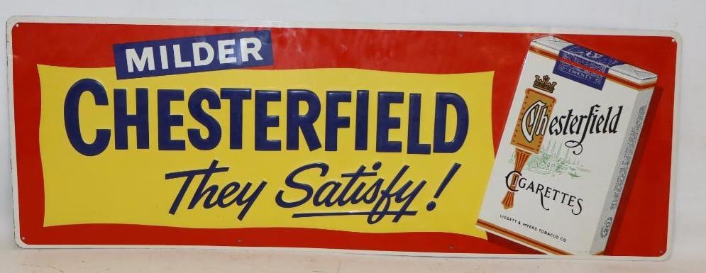 SST Chesterfield Embossed Cigarettes Advertising Sign: 34x12