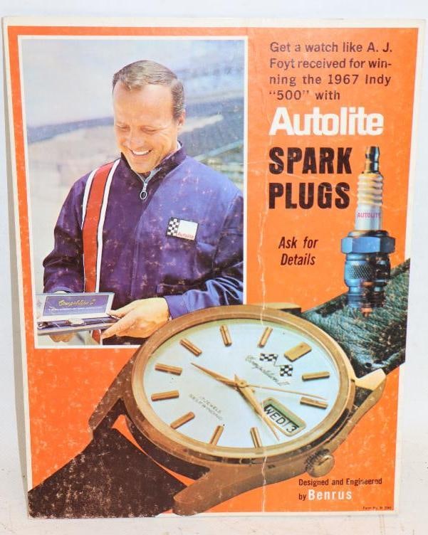 1667 Autolite Spark Plugs Cardboard Easel Back Cardboard Advertising Sign (1 of 2)