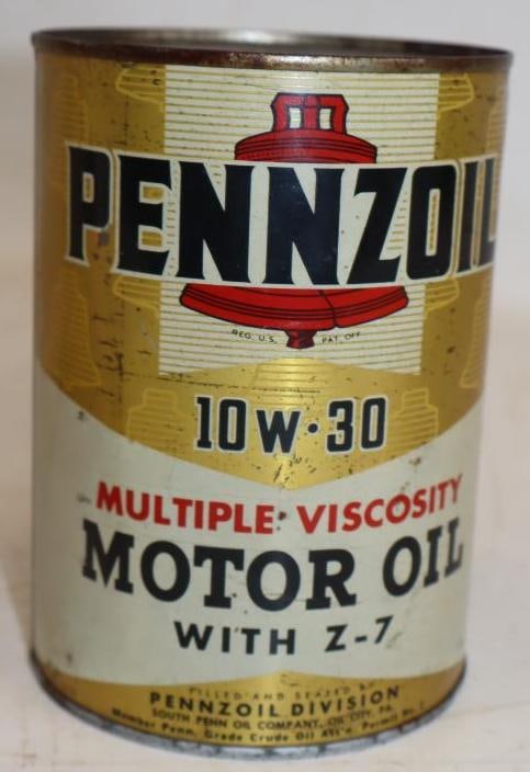 Pennzoil Multiple Viscosity One Quart Metal Oil Can with Ghost Bells: Empty. 32oz