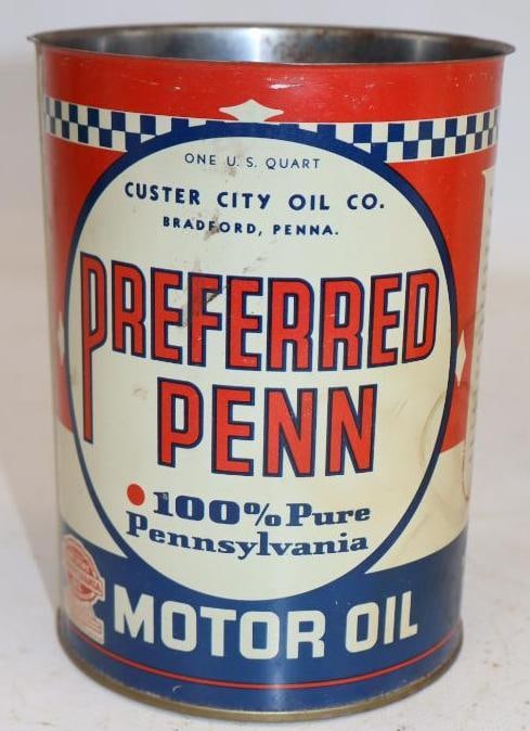 Preferred Penn One Quart Metal Oil Can: Missing top lid. Empty. 32oz