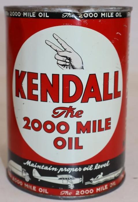 Kendall The 2000 Mile Oil One Quart Metal Oil Can with Transportation Graphics: Empty. 32oz