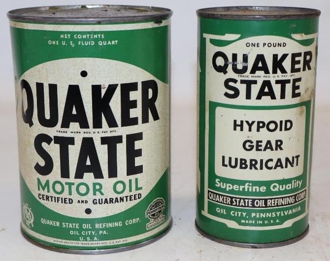 Group of 2 Quaker State Motor and Hypoid Metal Oil Cans (1 of 2)